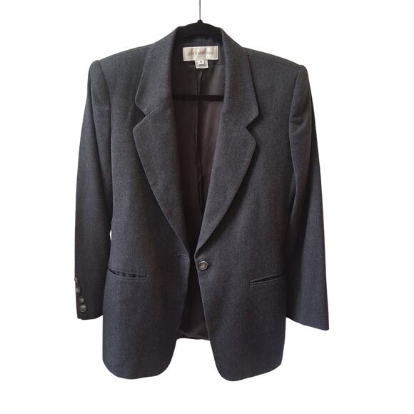 Jones New York Women 100% Pure Wool Coat Blazer 1 Button Jacket Gray Size-4 - Picture 3 of 10